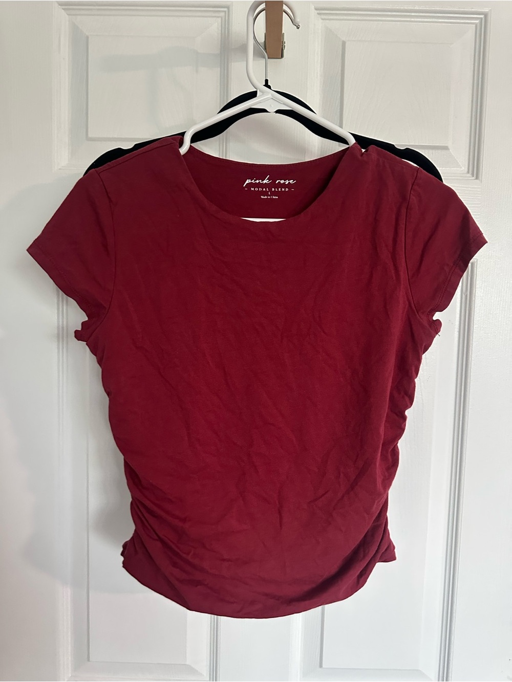 Pink Rose Short Sleeve Crewneck Tee - Burgundy